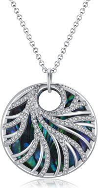 wholesale 925 Sterling Silver Round CZ Tree of Life Pendant Necklace with Abalone Shell Accents-Tree of Life