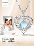 wholesale S925 Sterling Silver 18K White Gold Plated Moonstone & Birthstone Pendant Necklace - Romantic I Love You Always Forever Engraved Jewelry Gift for Women-0-3