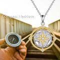wholesale 925 Sterling Silver Compass Pendant with Gold Accents & Cubic Zirconia - Nautical Inspired Jewelry Graduation Gifts for Her-0-4