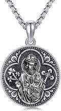 wholesale 925 Sterling Silver Saint Michael Pendant with Black Onyx Stone & Religious Charm Necklace for Men/Women - 48cm Chain Length-0-0