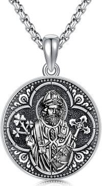 wholesale 925 Sterling Silver Saint Michael Pendant with Black Onyx Stone & Religious Charm Necklace for Men/Women - 48cm Chain Length-Style A-St Patrick