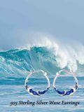 wholesale 925 Sterling Silver Blue Wave Design Hoop Earrings for Women-0-5