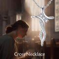 wholesale 925 Sterling Silver Cubic Zirconia Accent Floral Cross Pendant Necklace for Women-0-5