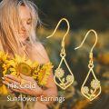 wholesale 14K Gold Teardrop Sunflower Drop Earrings with Cubic Zirconia - Gift Ideas for Her-0-3