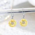 wholesale 925 Sterling Silver Daisy Flower Drop Earrings with Gold and White Stones for Women-0-1