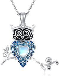 wholesale 925 Sterling Silver Heart-Shaped Owl Pendant Necklace with Blue Enamel and Swarovski Crystal Gifts for Women-Owl