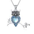 wholesale 925 Sterling Silver Owl Pendant With Heart Moonstone And Blue Enamel Design On Branch Necklace-0-0