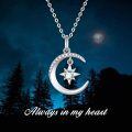wholesale 14k Gold Crescent Moon & North Star Pendant Necklace 16+1+1 inch Chain s for Women-0-5
