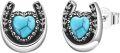 wholesale 925 Sterling Silver Turquoise Heart Horseshoe Stud Earrings-0-0