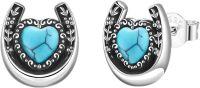 wholesale 925 Sterling Silver Turquoise Heart Horseshoe Stud Earrings-Horseshoe