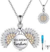 wholesale 925 Sterling Silver Sunflower Cremation Jewelry with Moonstone and Cubic Zirconia Pendant Urn Necklace for Ashes Keepsake Memorial Gifts 48 Chain Included-Sunflower