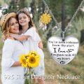 wholesale 925 Sterling Silver Heart Pendant with Gold Sunflower Charm and Message Daughter Necklace for Women's Gifts-0-2