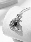 wholesale 925 Sterling Silver Crescent Moon & Blue Stone Star Pendant Necklace for Women-0-2