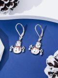 wholesale 925 Sterling Silver Snowman Christmas Drop Earrings with Red Crystal Accents and Leverback Hooks - Holiday Gifts for Her-0-4