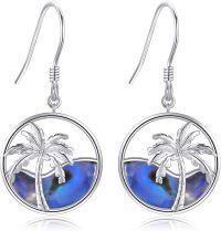 wholesale 925 Sterling Silver Blue Abalone Shell Palm Tree Drop Earrings Gift for Women-Palm Tree