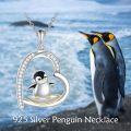 wholesale 925 Sterling Silver Penguin in Heart Shape Pendant Necklace - Cute Animal s for Women-0-4