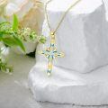wholesale Rose Gold 925 Sterling Silver Lab-Grown Cubic Zirconia and Blue Fire Opal Cross Pendant Necklace for Women-0-6
