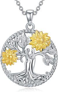 wholesale 925 Sterling Silver Sunflower Tree of Life Family Pendant Necklace for Mothers and Grandmothers-Sunflower