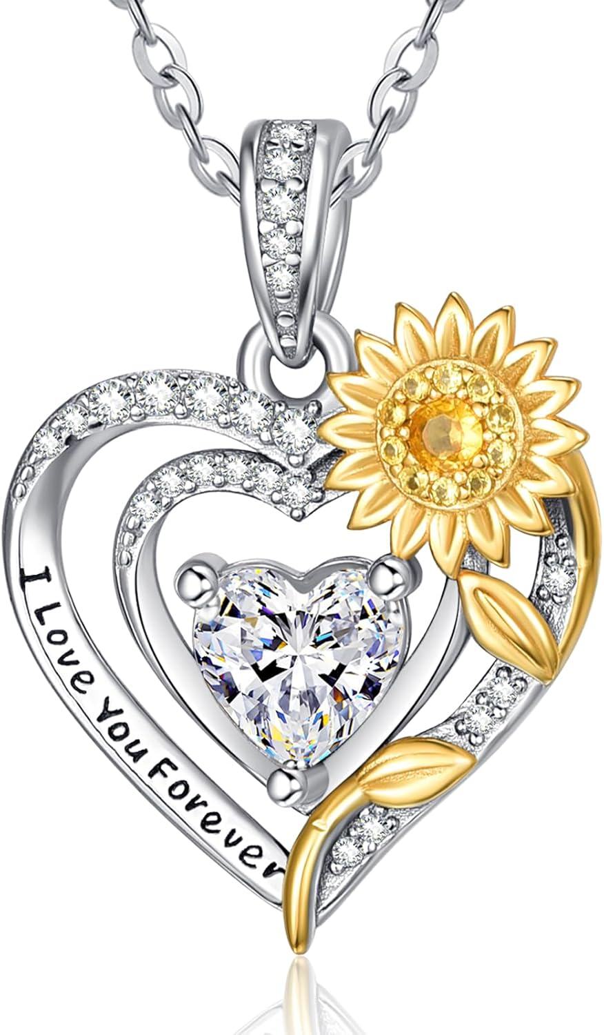 Sterling Silver Sunflower Birthstone Pendant Necklace for Women-04-Apr-04-Apr-Vine