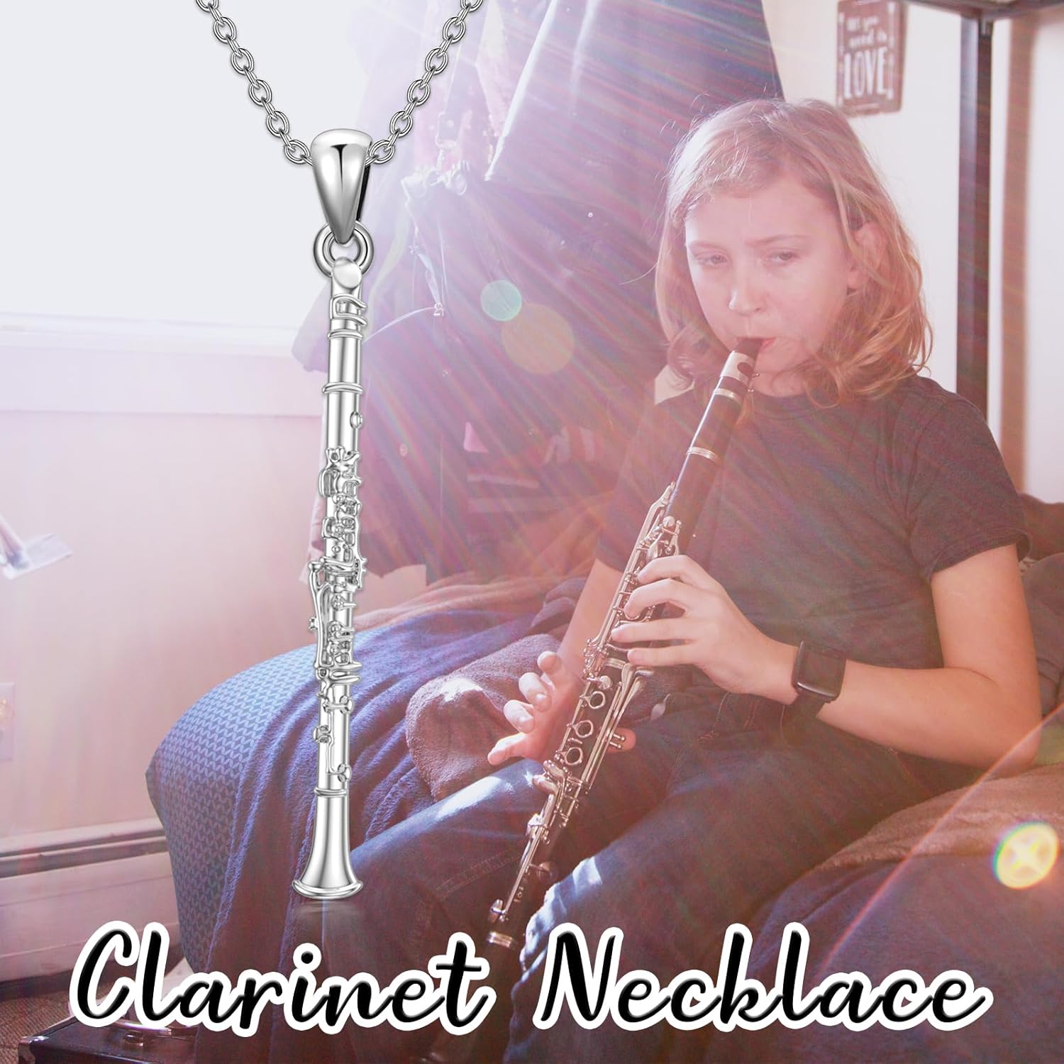 Sterling Silver Music Clarinet Guitar Pick Pendant Necklace Jewelry Gift for Women-0-2