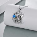 wholesale 925 Sterling Silver Blue Fire Opal Moon Wolf Head Pendant Necklace s for Women and Girls 43cm Chain Length-0-2