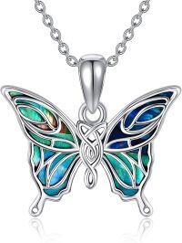 wholesale 925 Sterling Silver Blue Green Abalone Shell Butterfly Crystal Pendant Necklace for Women-butterfly A