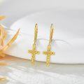 wholesale 14K Gold Cross Drop Earrings - Hooks Elegant Religious Gift for Her-0-3
