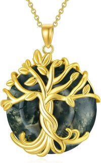 wholesale 14K Gold Sterling Silver Jade Tree of Life Necklace for Women-1A-Tree of Life-Gold-Moss Agate-1A-Tree of Life-Gold-Moss Agate