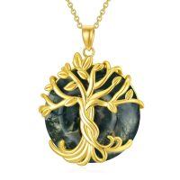 wholesale 925 Sterling Silver Tree Of Life Pendant Necklace Wholesale With Green Gemstone-1A-Tree of Life-Gold-Moss Agate-1A-Tree of Life-Gold-Moss Agate