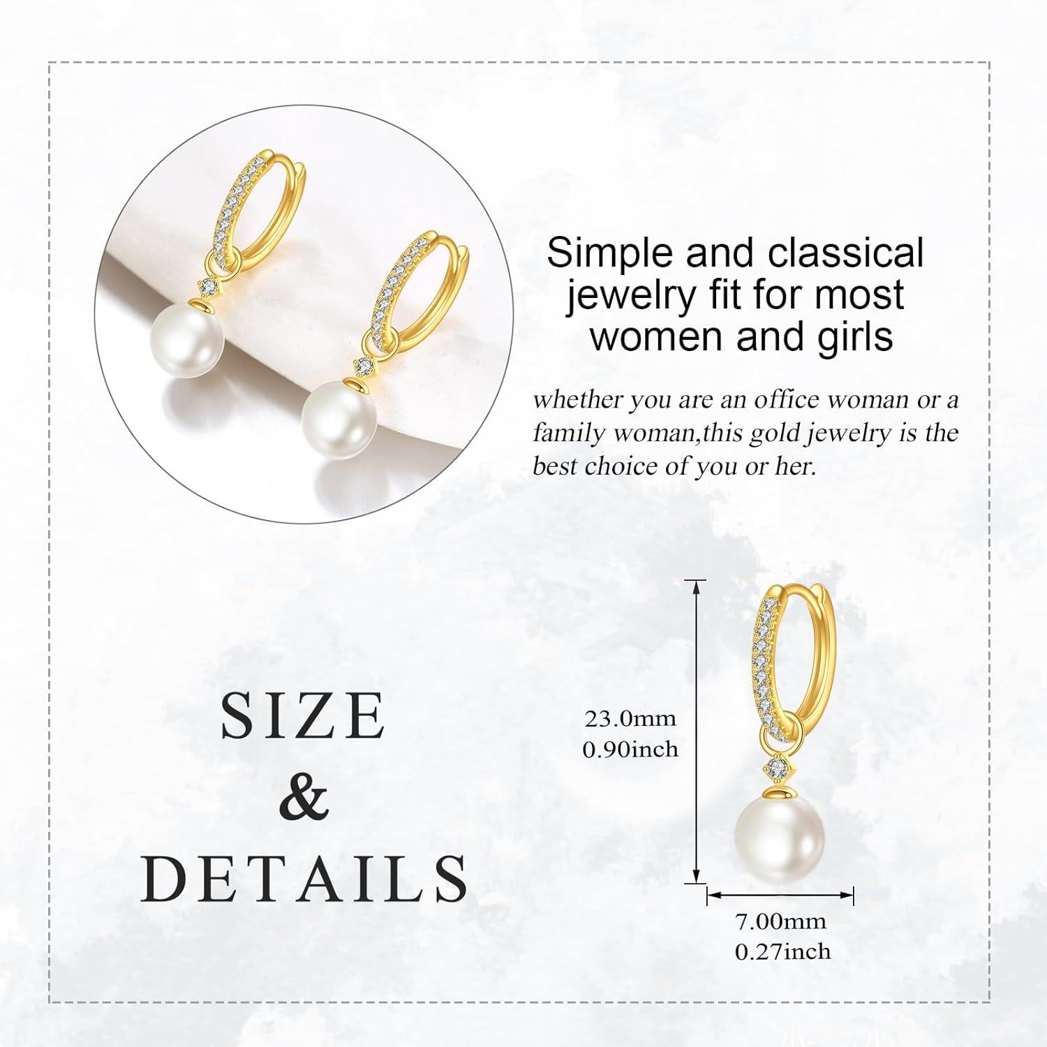 Gold Zircon Pearl Huggie Earrings for Women Solid Jewelry Gifts-0-1