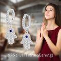 wholesale 925 Sterling Silver Evil Eye Hamsa Hand Dangle Drop Earrings with Cubic Zirconia and Sapphire Stone for Women Fatima Protection -0-1