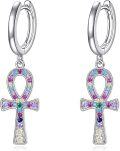 wholesale 925 Sterling Silver Multicolor Crystal Egyptian Ankh Cross Drop Earrings  for Women-0-0