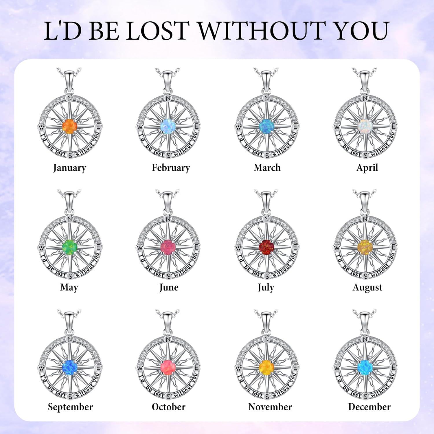 wholesale 925 Sterling Silver Orange Opal Compass Necklace I'd be lost without you Pendant Gift for Women-0-5
