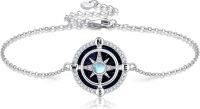 wholesale 925 Sterling Silver Compass Moonstone Initials Charm Bracelet for Women Girls Gifts-Compass