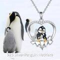 wholesale 925 Sterling Silver Penguin Love Heart Pendant Necklace with Cubic Zirconia  for Women Girls-0-3