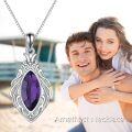 wholesale 925 Sterling Silver Marquise Cut Amethyst and Crystal Pendant Necklace-0-5