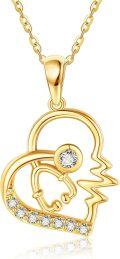 wholesale 14K Gold Heart-Shaped Diamond Pendant with Stethoscope Design and Hamsa Hand Charm Necklace for Women-0-0