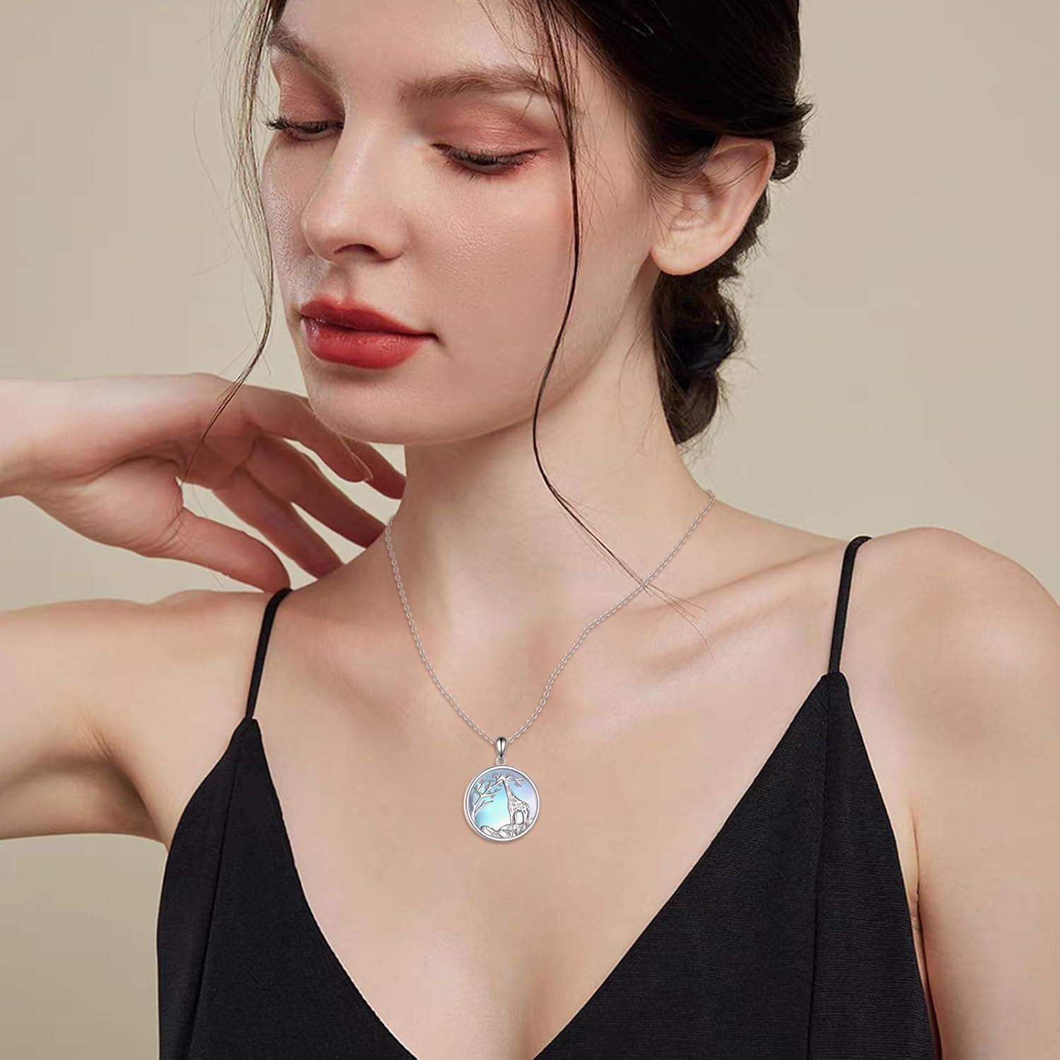 Sterling Silver Moonstone Turquoise Abalone Animal Necklace Cute Jewelry Gift-0-2