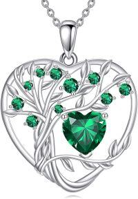 wholesale 925 Sterling Silver Birthstone Tree of Life Heart Pendant Necklace for Women-E May Green