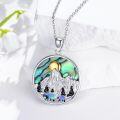 wholesale 925 Sterling Silver Round Mountain Scene with Bear and Sun Pendant Necklace for Women-0-1