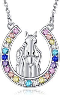 wholesale 925 Sterling Silver Rainbow Crystal Horseshoe Pendant Necklaces  for Her Him-Horse B