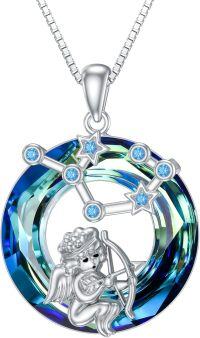 wholesale Sterling Silver Zodiac Necklace with 12 Constellations Horoscope Heart Pendant for Women-02-Sagittarius Necklace(11.23-12.21)-02-Sagittarius Necklace(11.23-12.21)