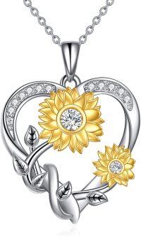 wholesale 18K Gold Plated Sterling Silver Moissanite Sunflower Heart Necklace - D-E Color, Hypoallergenic, Sparkling Romantic Gift for Her-Silver-Heart Two Sunflower