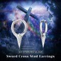 wholesale 925 Sterling Silver Spiked Sword Cross Huggie Hoop Earrings Punk Style Jewellery-0-24