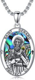 wholesale 925 Sterling Silver Abalone Shell Saint Gerard Protect Us Pendant Necklace -0-0