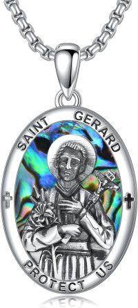 wholesale 925 Sterling Silver Abalone Shell Saint Gerard Protect Us Pendant Necklace -St Gerard