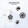 wholesale 925 Sterling Silver Black Enamel & Cubic Zirconia Floral Drop Dangle Lever Back Earrings for Women Gifts 43mm x 8 mm-0-2
