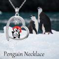 wholesale 925 Sterling Silver Penguin Snowflake Heart-Shaped Pendant Necklace for Women and Girls-0-1