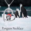 wholesale 925 Sterling Silver Penguin Snowflake Heart-Shaped Pendant Necklace for Women and Girls-0-1