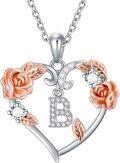 wholesale 925 Sterling Silver Zircon Rose Heart Initial Letter Pendant Necklace for Women-0-0
